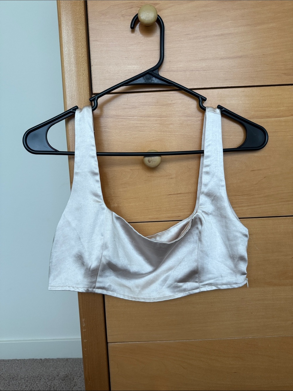 Satin Crop Bra Camisole in Cream Going Out Top